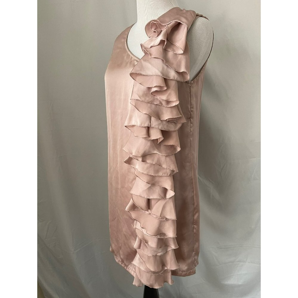 Go International Champagne Satin Ruffle Down Sleeveless Midi Dress - Picture 10 of 11